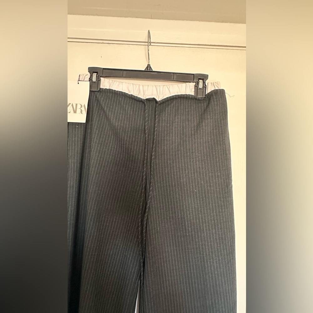 Zara Double Waist Band Wide Leg Charcoal women’s Trousers